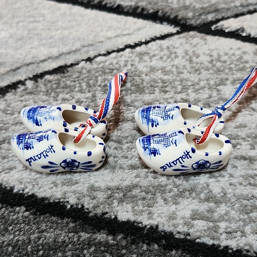VINTAGE MINI DELFT BLUE HAND-PAINTED DUTCH HOLLAND CLOGS & WINDMILL TRINKETBOXES - Picture 11 of 14